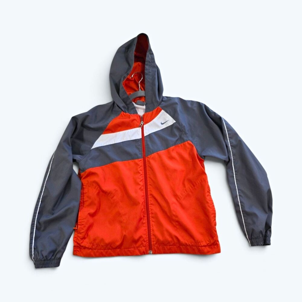 Nike Hooded Windbreaker Jacket Orange Gray Colorblock Full Zip Size Small